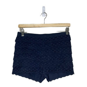 UNDER‎ Skies Womens Lace Shorts Small S Navy Blue Texture Pull On Tiered Cotton
